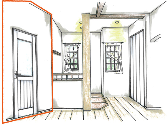 扉を斜めにし、広く見える工夫